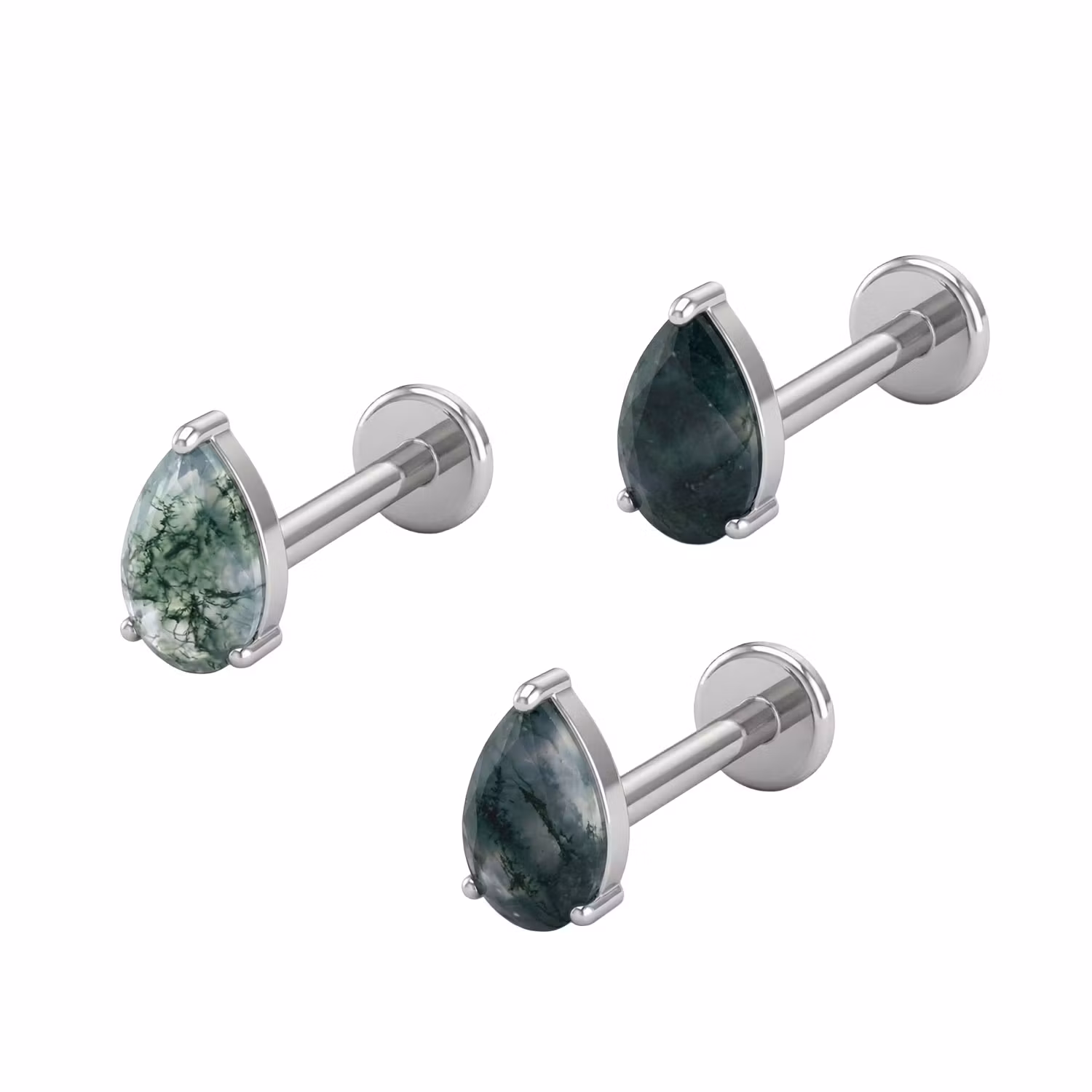 Titanium labret 1.2mm invändigt gängad - Topp med droppformad Moss Agate