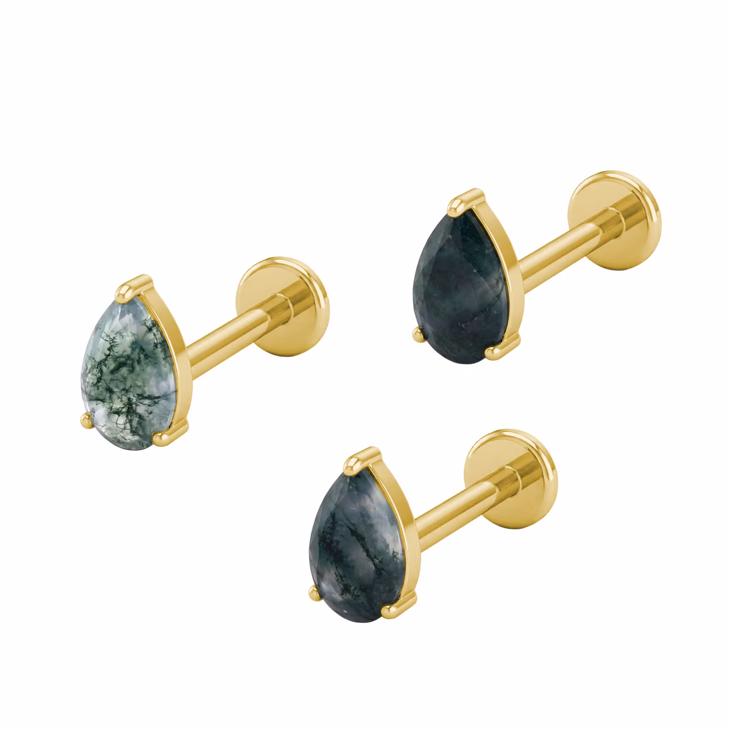 Titanium labret 1.2mm invändigt gängad - Topp med droppformad Moss Agate