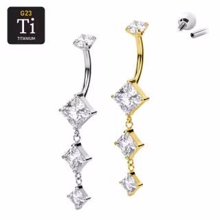 Titanium navelsmycke invändigt gängad 1.6mm med gnistrande cz i hänge