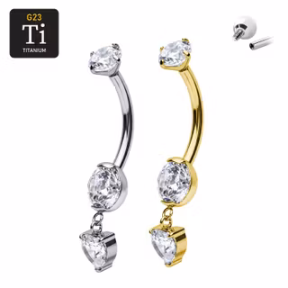 Titanium navelsmycke invändigt gängad 1.6mm med gnistrande cz-hjärta i hänge