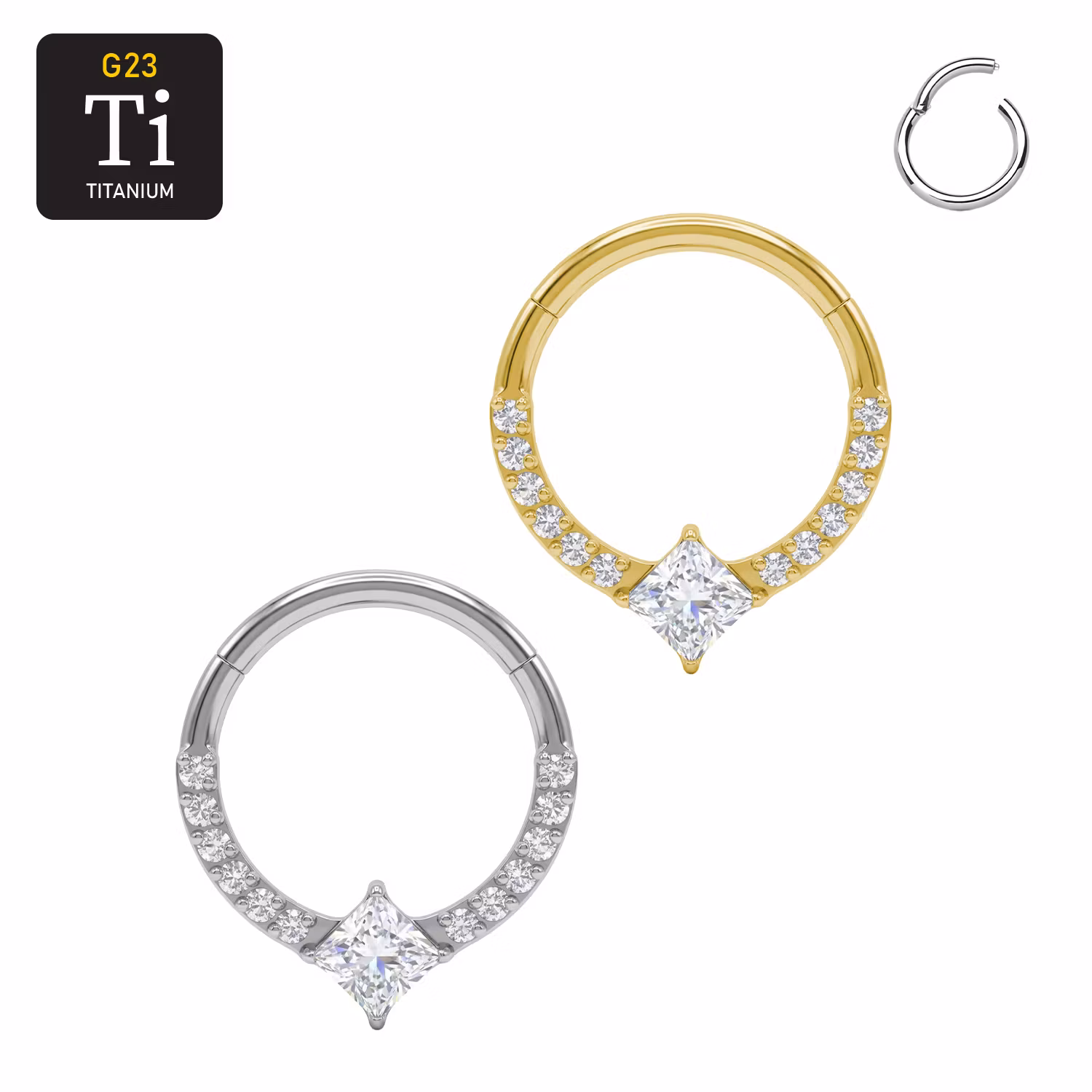 1.2mm Segmentring Clicker i titan med Romb & Runda CZ