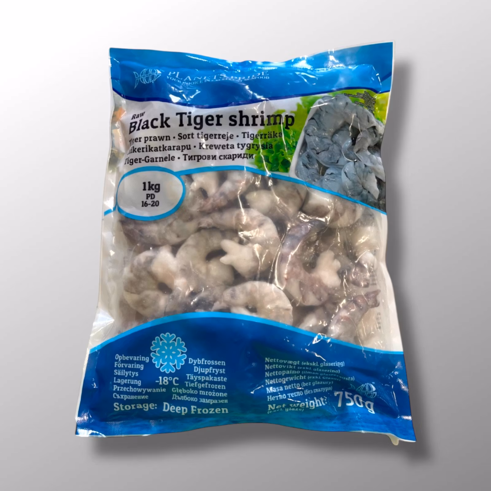 Black Tiger Shrimp with Shell 16–20 IQF, PLANETS PRIDE - 1kg