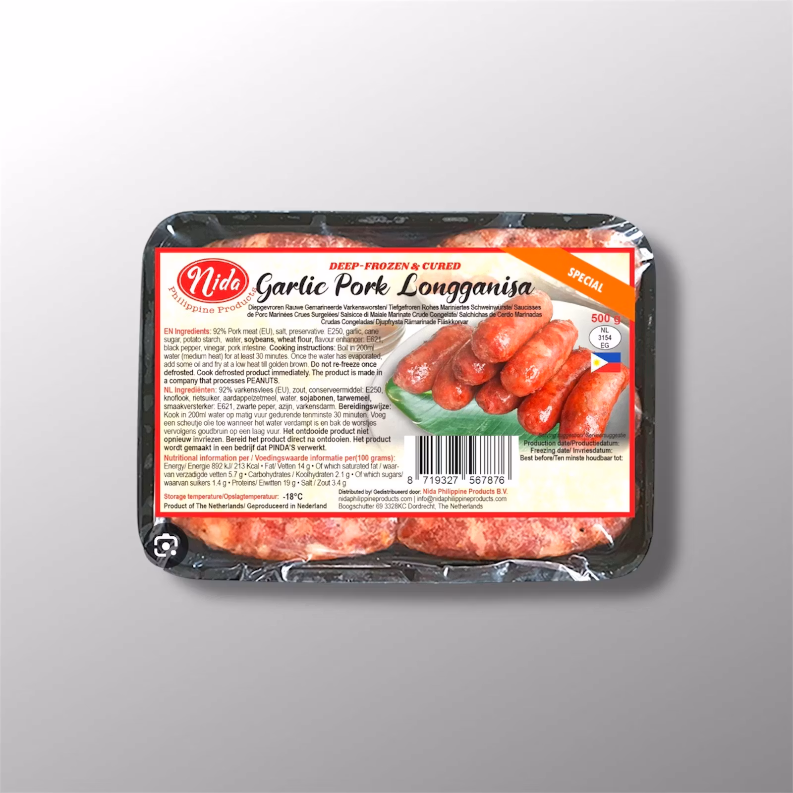 Nida Pork Longganisa Garlic 500g