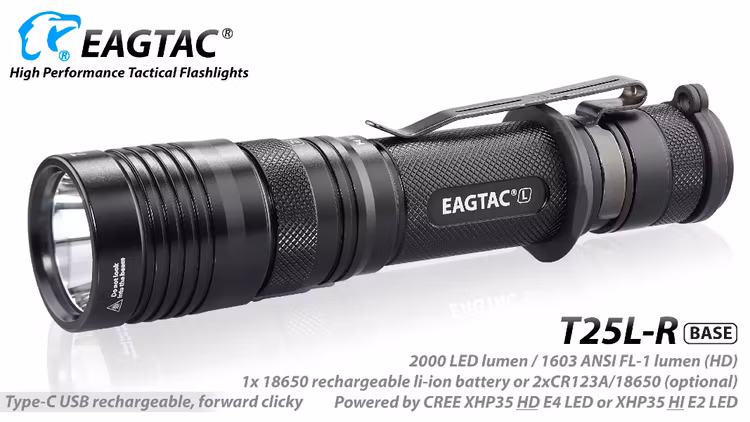 EAGTAC T25LR XHP-35, USB Rechargeable, HD 2000 Lumen Flashlight KIT