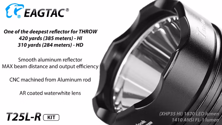 EAGTAC T25LR XHP-35, USB Rechargeable, HD 2000 Lumen Flashlight KIT