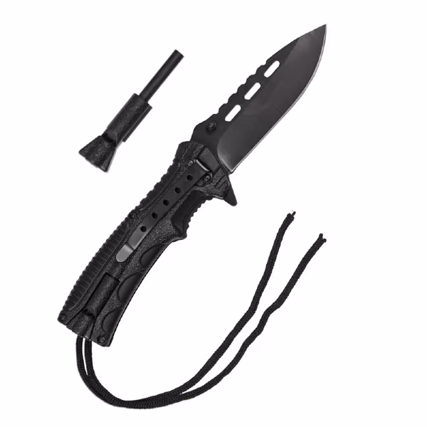 MIL-TEC by STURM BLACK ONE-HAND KNIFE PARACORD W. FIRE STARTER
