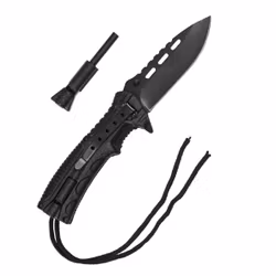 MIL-TEC by STURM BLACK ONE-HAND KNIFE PARACORD W. FIRE STARTER