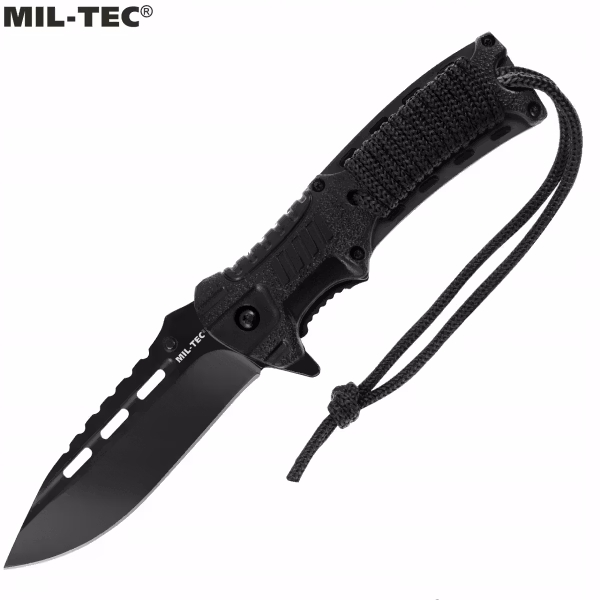 MIL-TEC by STURM BLACK ONE-HAND KNIFE PARACORD W. FIRE STARTER