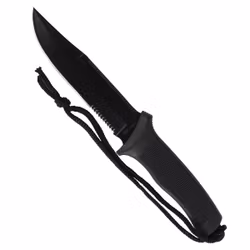 MIL-TEC by STURM BLACK COMBAT KNIFE WITH RUBBER HANDLE