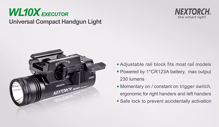 NEXTORCH WL10X Universal Handgun Light - Vapenlampa 230LM
