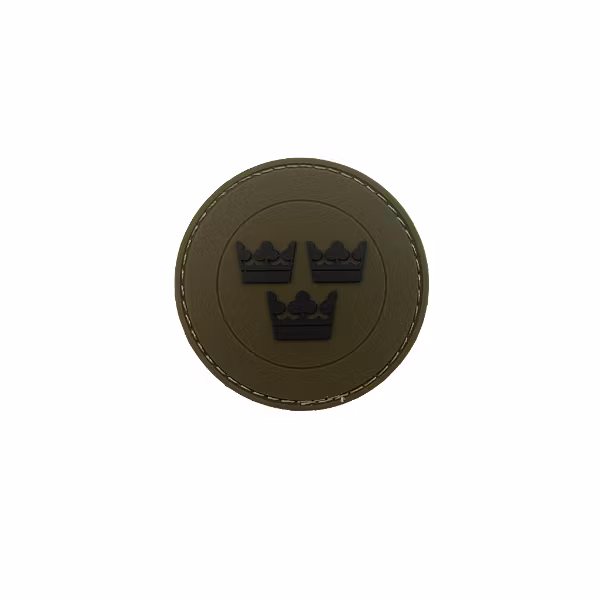 Gummi Märke med Tre Kronor Rund - Army Green/Svart