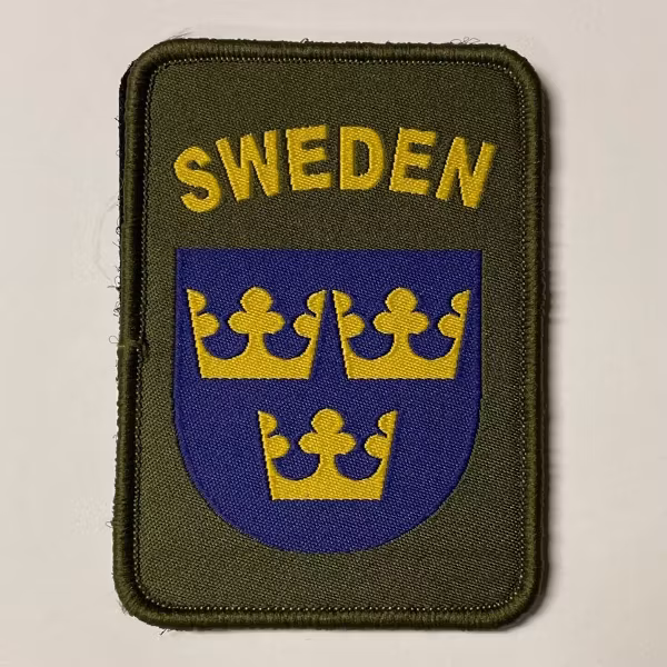 Svensk militär tygmärke med kardborre SWEDEN 8,5 x 6,0 cm