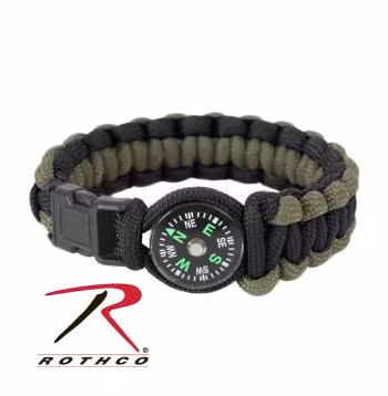 ROTHCO Paracord armband med kompass - Svart / Olivgrön