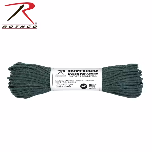 ROTHCO 550lb Nylon Paracord 100ft - Hunter Green