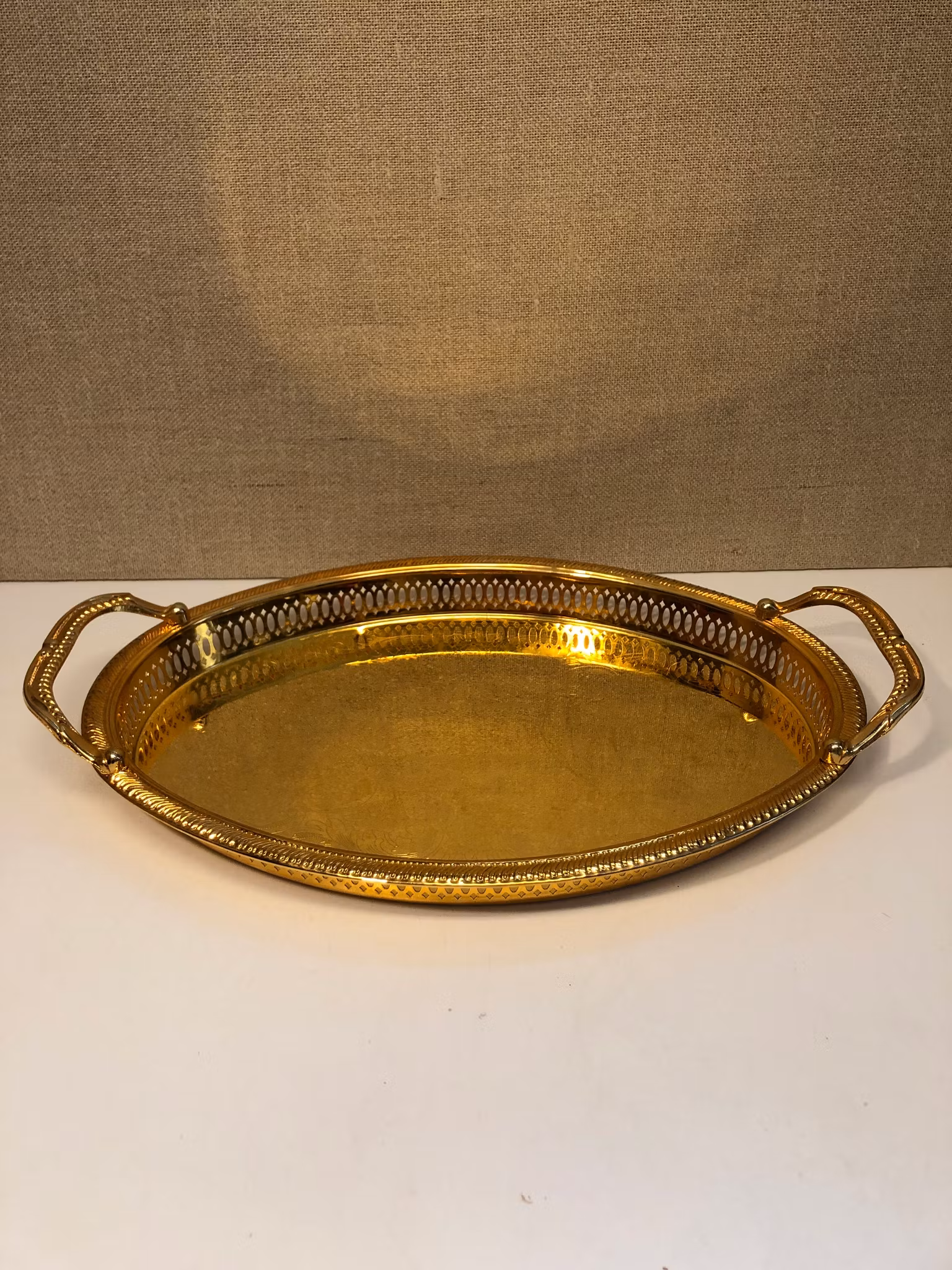 TRAY, metal, gold-colored, second half of the 20th century.