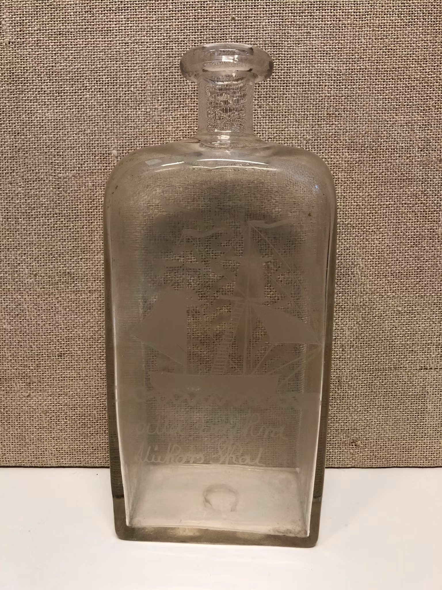 BREW BOTTLE, etched decoration, 19th century