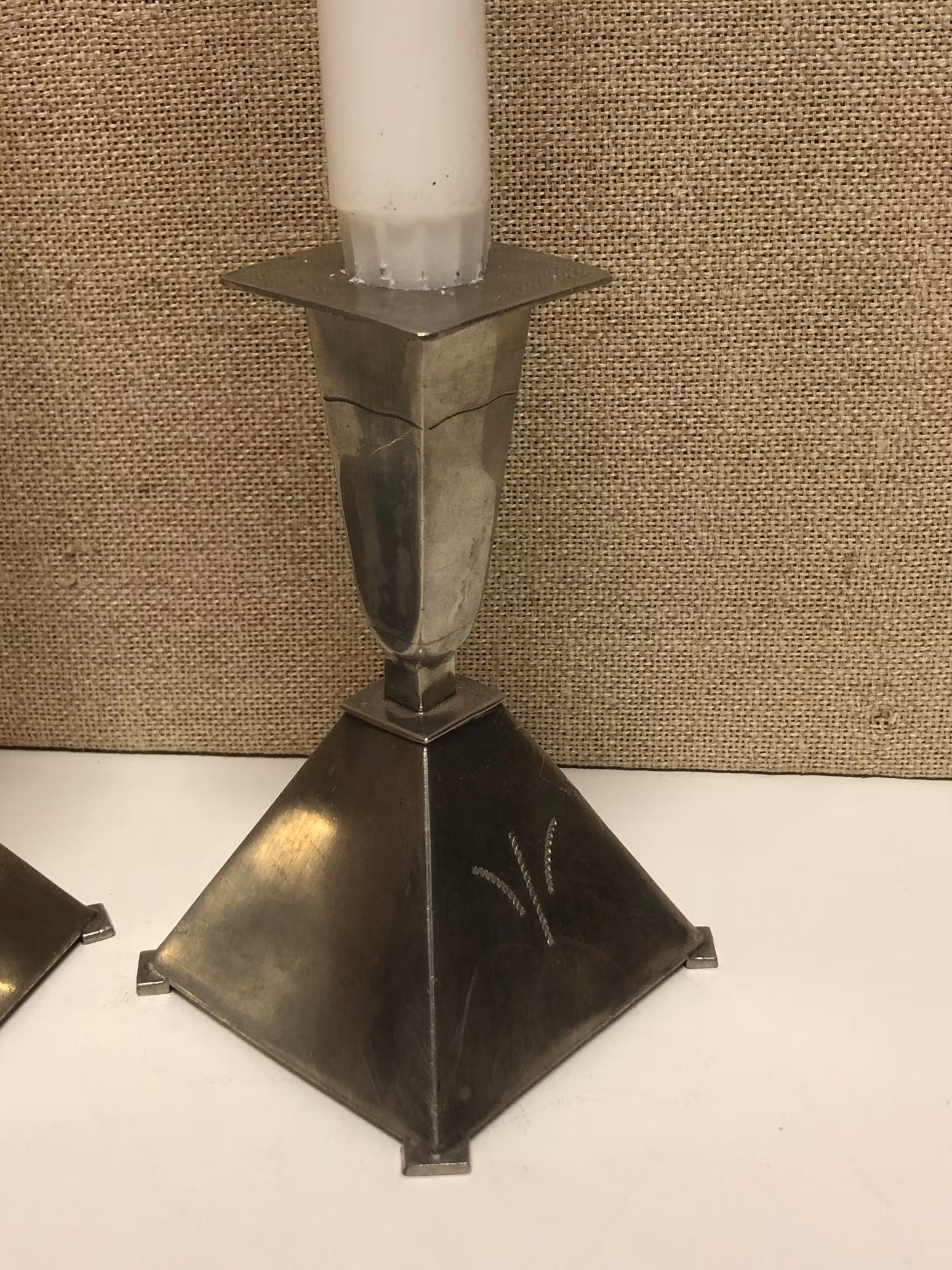 CANDLE STOCKERS, a pair, pewter, GAB Sweden, 1928.
