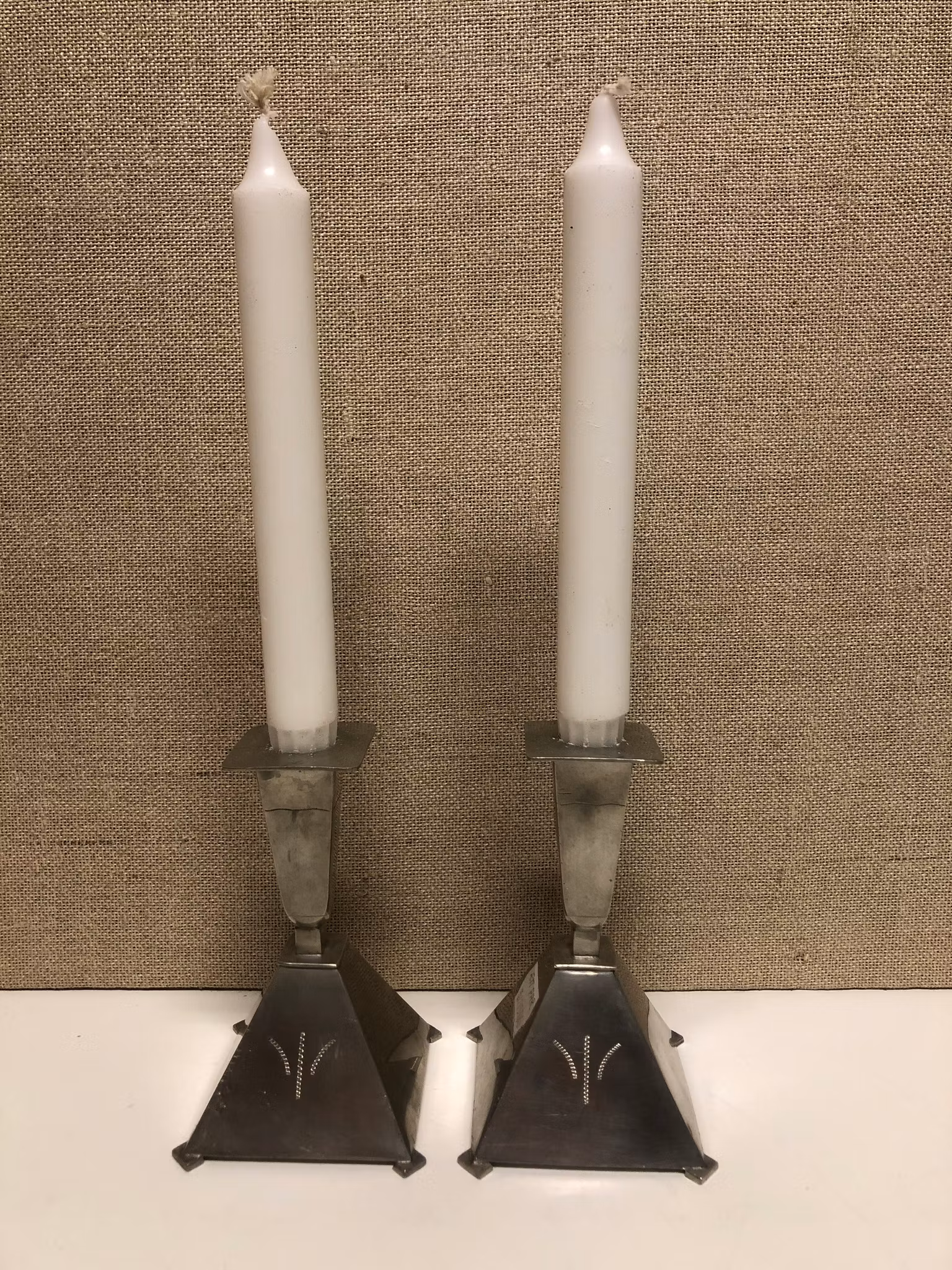 CANDLE STOCKERS, a pair, pewter, GAB Sweden, 1928.