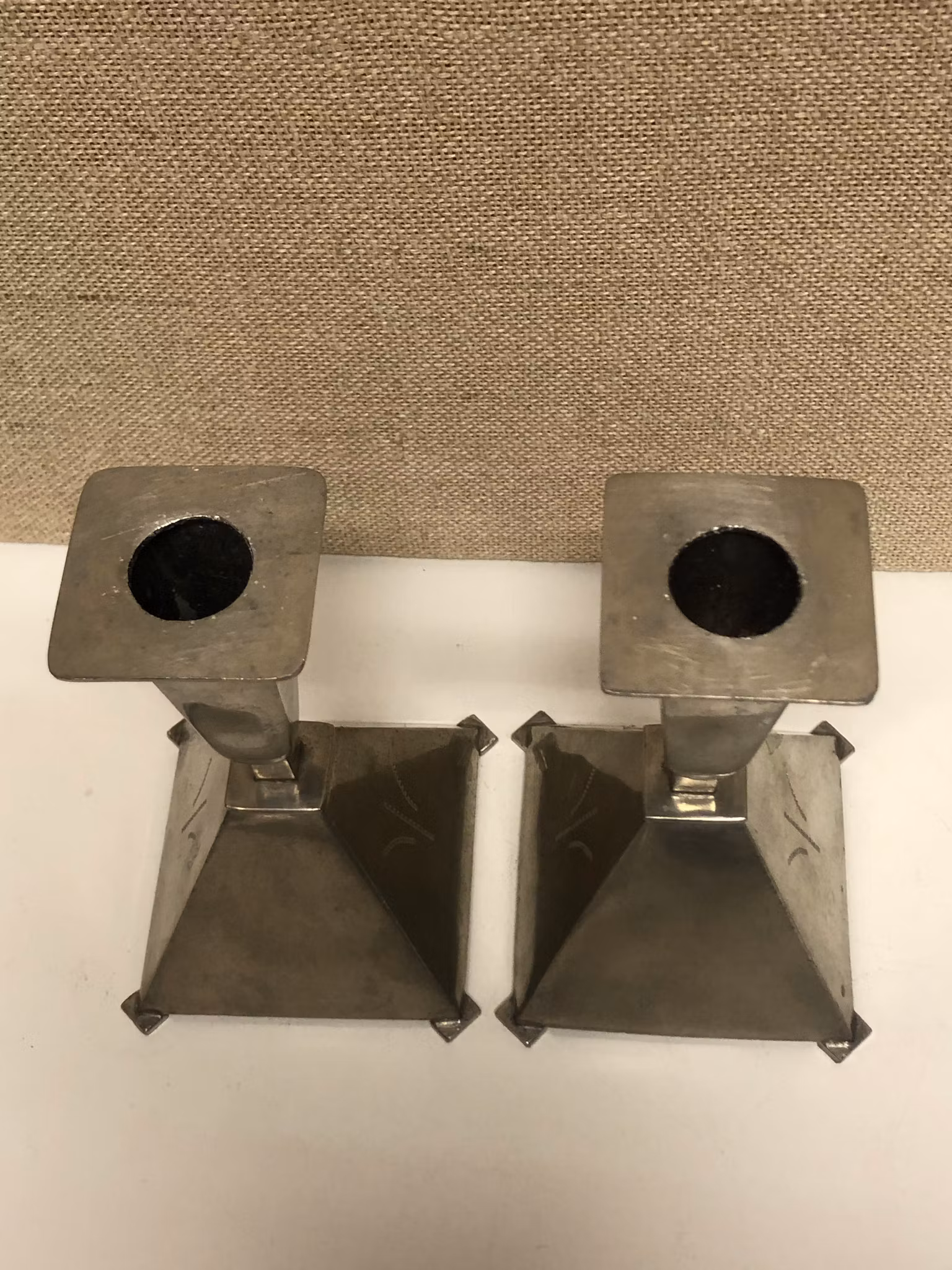 CANDLE STOCKERS, a pair, pewter, GAB Sweden, 1928.