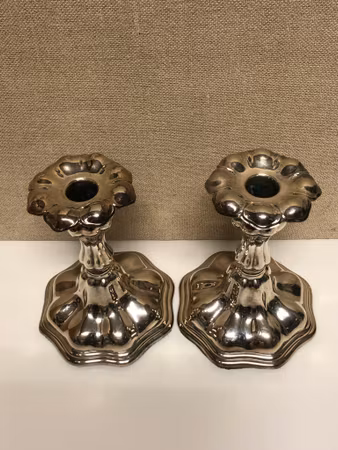 CANDLESTICKS, a pair, nickel silver, mid-20th century.