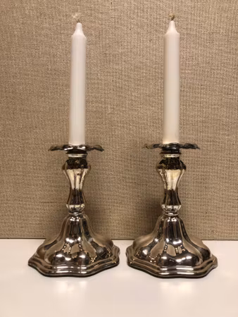 CANDLESTICKS, a pair, nickel silver, mid-20th century.
