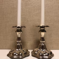 CANDLESTICKS, a pair, nickel silver, mid-20th century.
