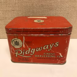 TIN CAN, Ridgway's Finest Darjeeling Tea, England.