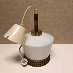 CEILING LAMP, glass/teak/brass, 1960s.
