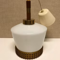 CEILING LAMP, glass/teak/brass, 1960s.