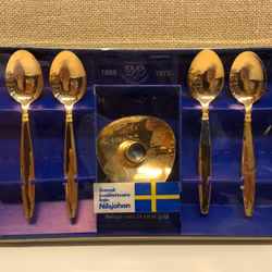 COFFEE SPOONS & CANDLEHOLDER "Sessan", metal, Nils Johan, Jubilee set.