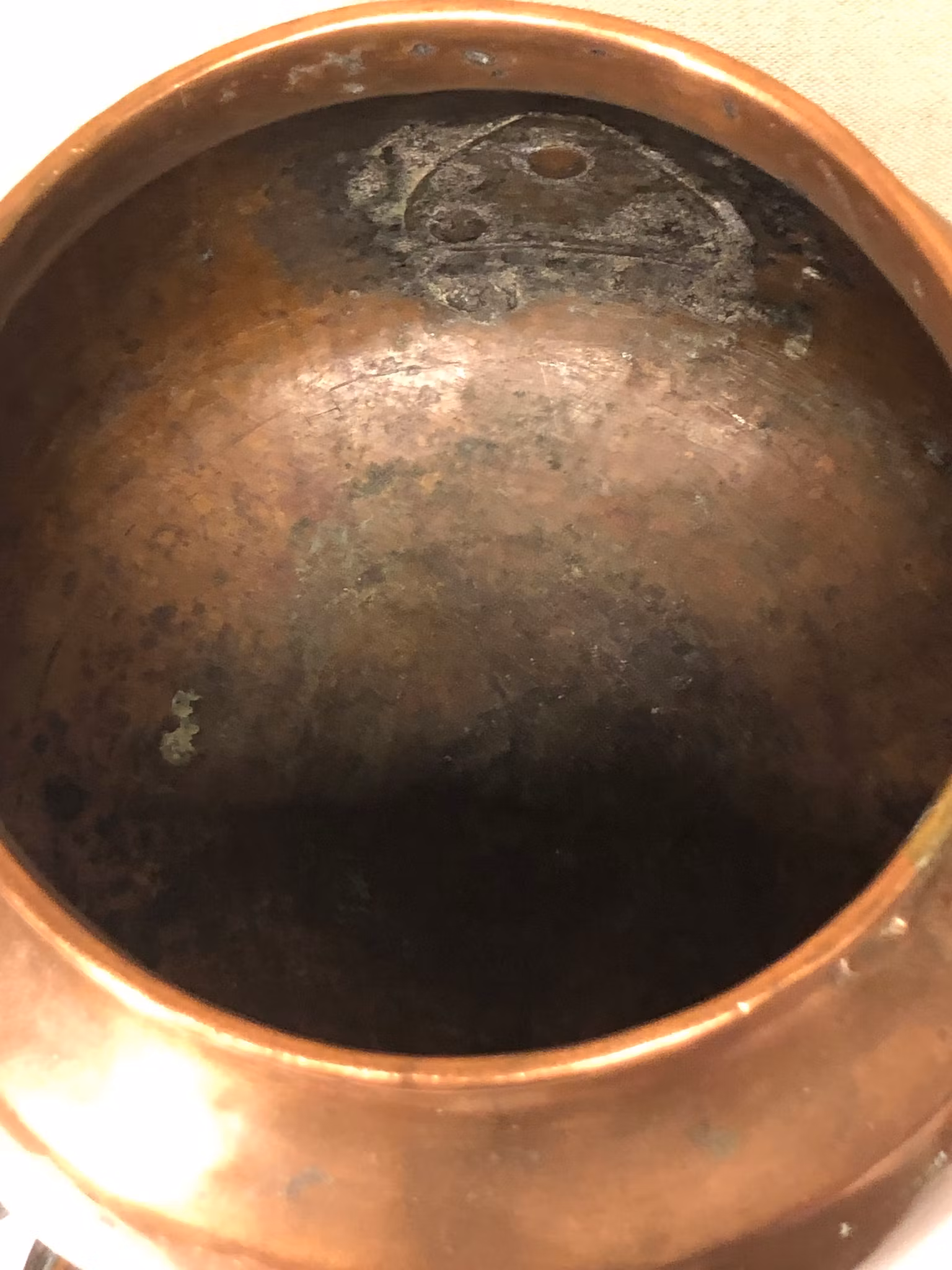 COPPER POT, three legs, JA Olsson, 19th century.