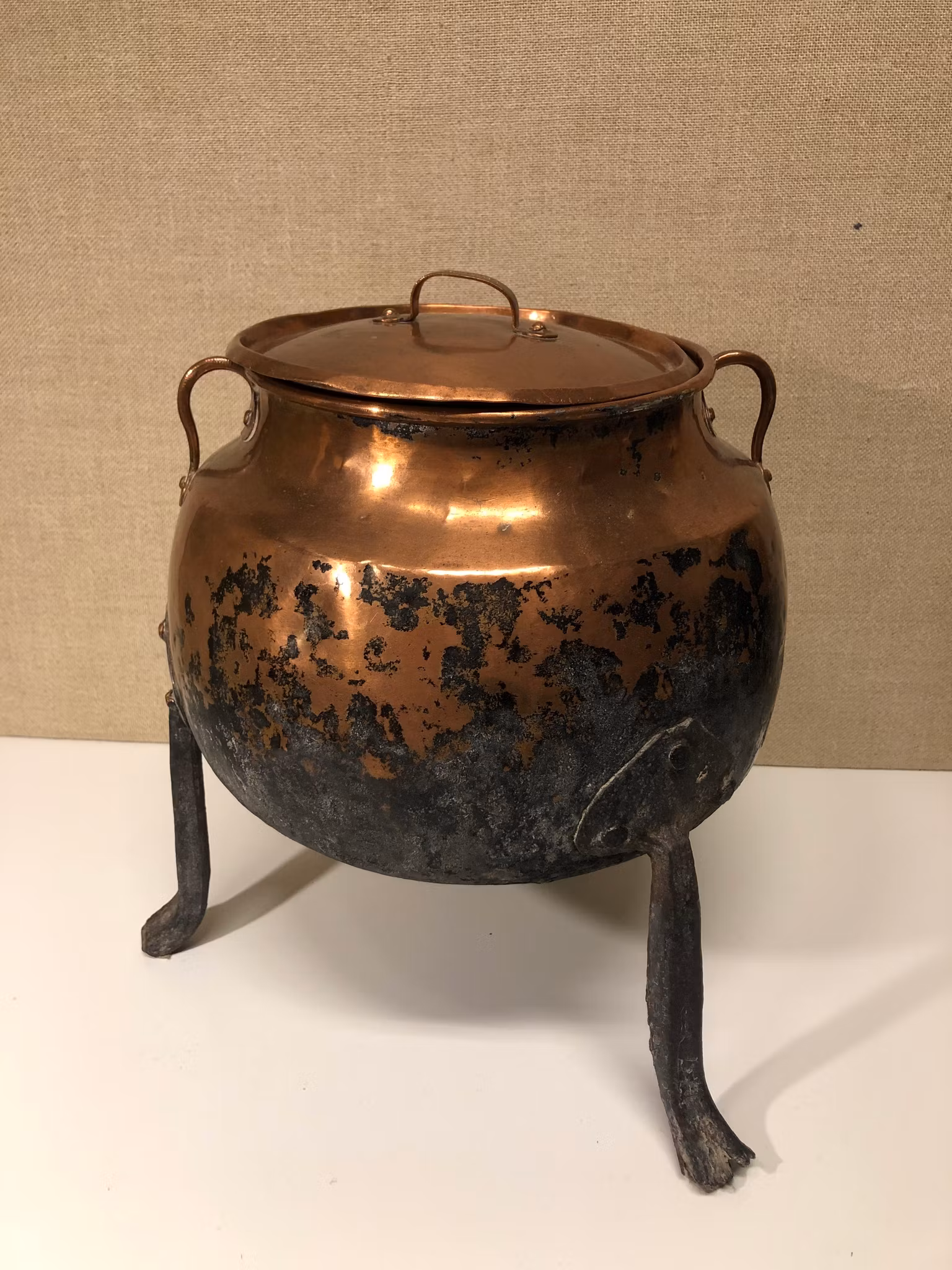 COPPER POT, three legs, JA Olsson, 19th century.