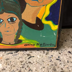 ANITA HELLSTRÖM, oil on chipboard "Önske Portar" signed and dated -74.