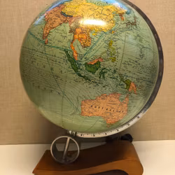 GLOBE, wood/glass, Publisher: Flemmings Verlag Hamburg, mid-1900s.