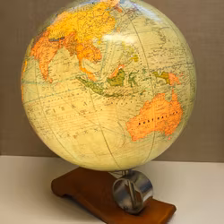 GLOBE, wood/glass, Publisher: Flemmings Verlag Hamburg, mid-1900s.