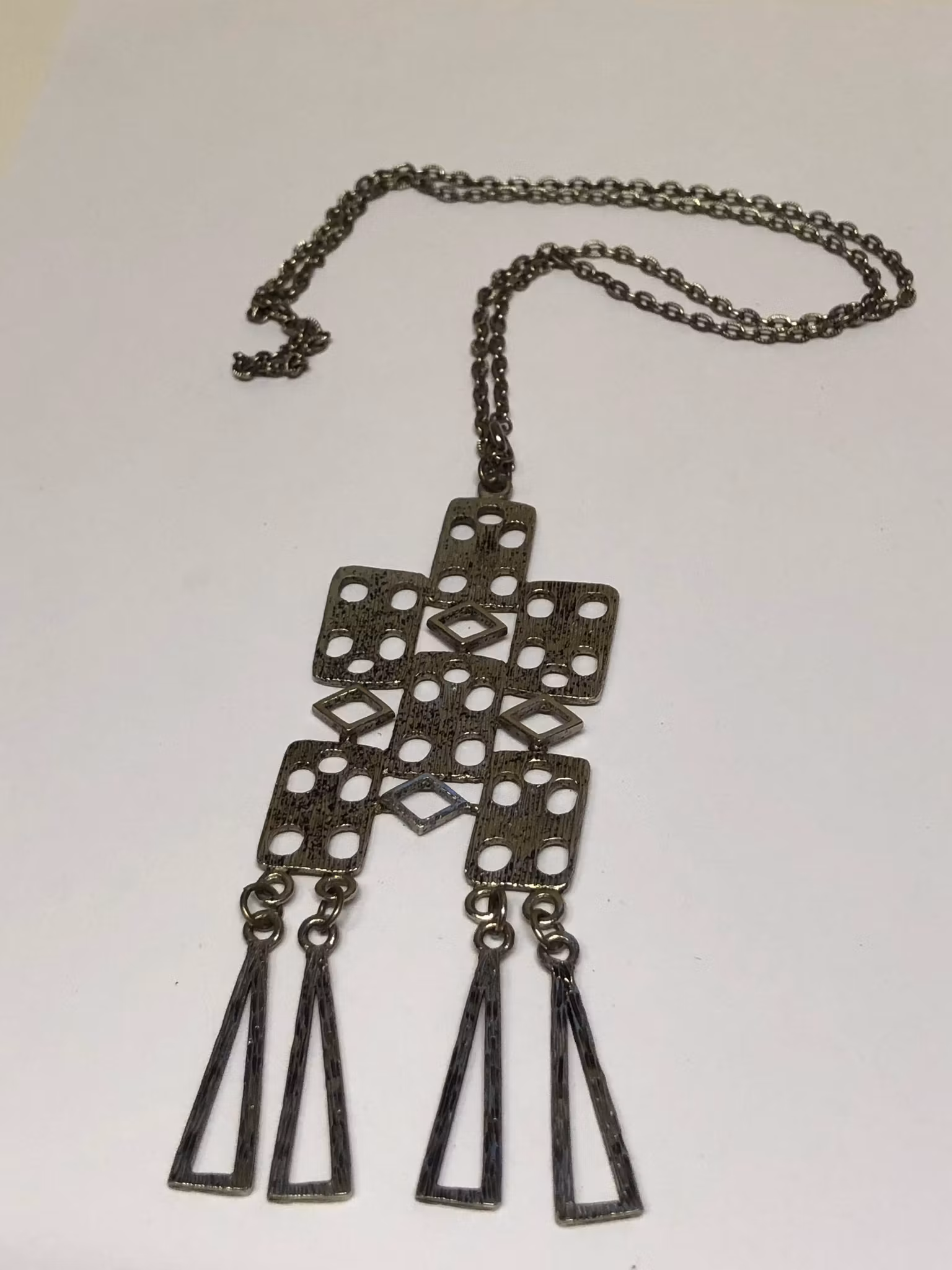 Necklace, pewter, stamped P63