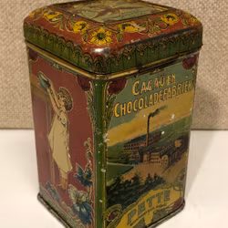 BIN, tin, Zuivere Cacao, Pette Holland, Hoflevancier, early 20th century.