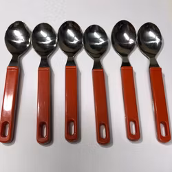TEASPOONS 6 pcs. stainless steel, plastic, second half of the 20th century.