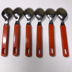 TEASPOONS 6 pcs. stainless steel, plastic, second half of the 20th century.