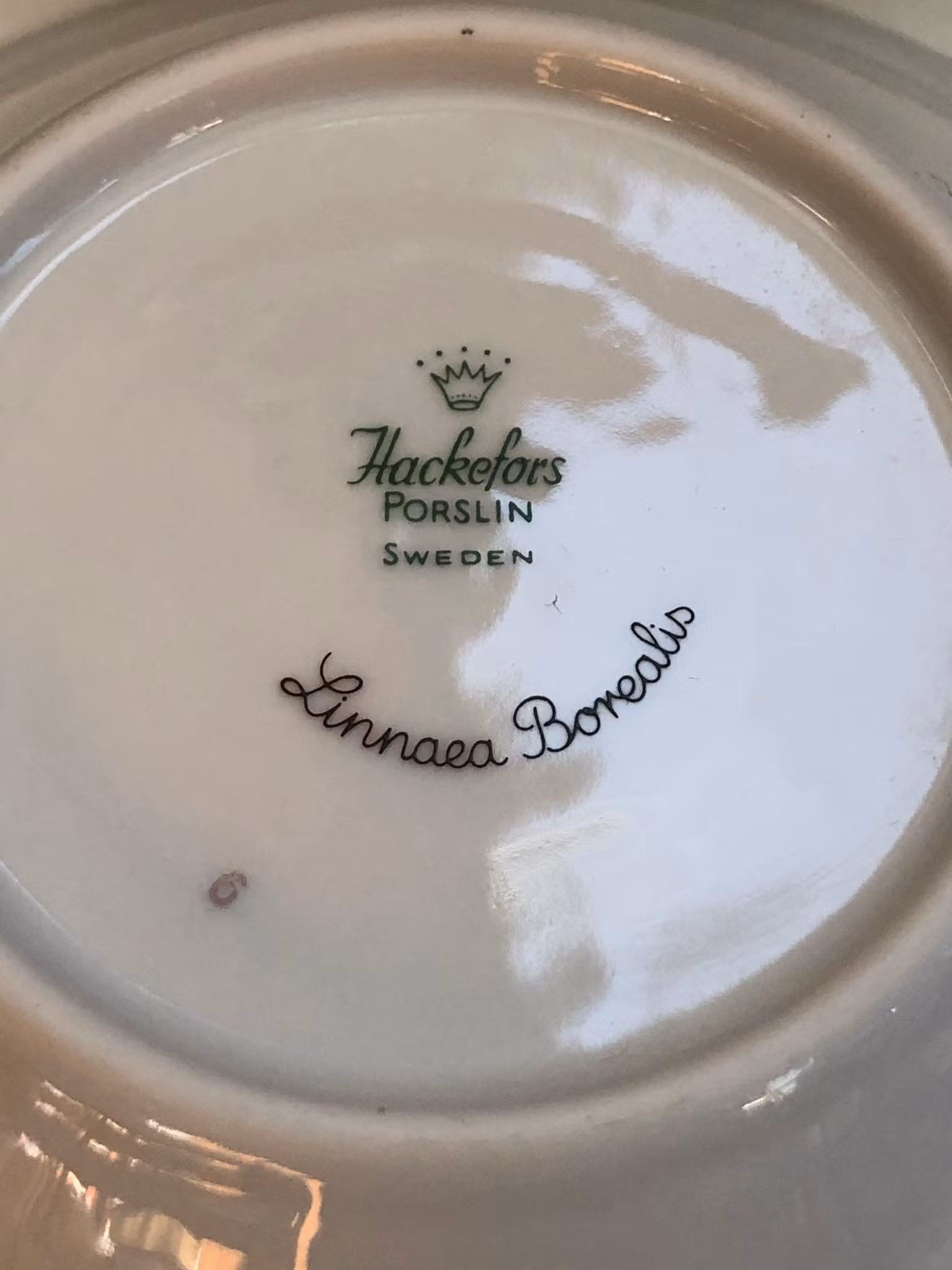 EFTERRÄTTSTALLRIKAR 6 st. porslin," Linnaea Borealis", Hackefors, Sweden.