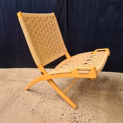 EBERT WELLS. Folding Chair, trä/rep, Jugoslavien, 1969-tal.