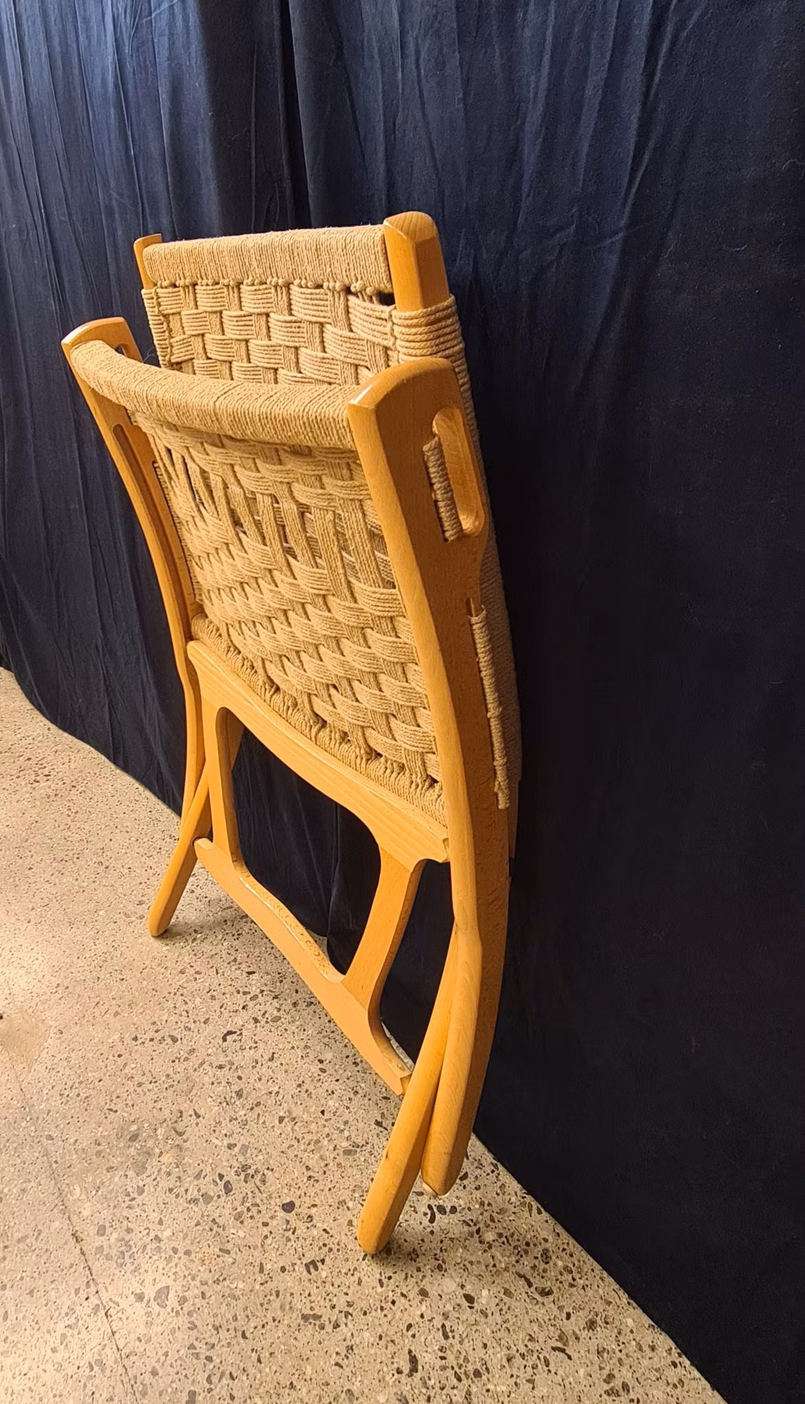 EBERT WELLS. Folding Chair, trä/rep, Jugoslavien, 1969-tal.