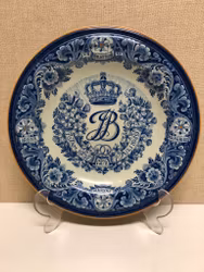 FAT, blå/vit, porslin, Royal Delf, 12,5 års äktenskap Drottning Juliana & Prince Bernard 1949