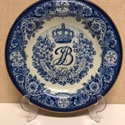 PLATES, blue/white, porcelain, Royal Delf, 12.5 years of marriage Queen Juliana & Prince Bernard 1949