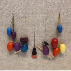 EASTER EGGS 8 pcs. and EASTER CARVINGS 2 pcs. wood, Easter decorations, 1960s/70s.