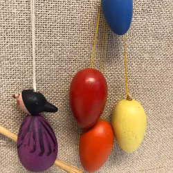 EASTER EGGS 8 pcs. and EASTER CARVINGS 2 pcs. wood, Easter decorations, 1960s/70s.