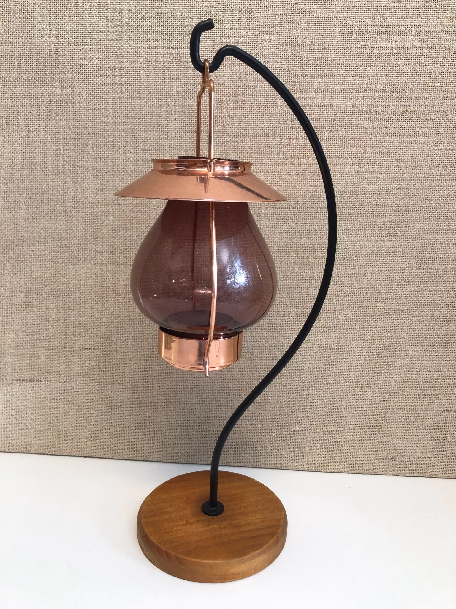 GUNNAR ANDER, ljuslykta, koppar/glas/teak, Ystad Metall, Sweden, 1960/70-tal