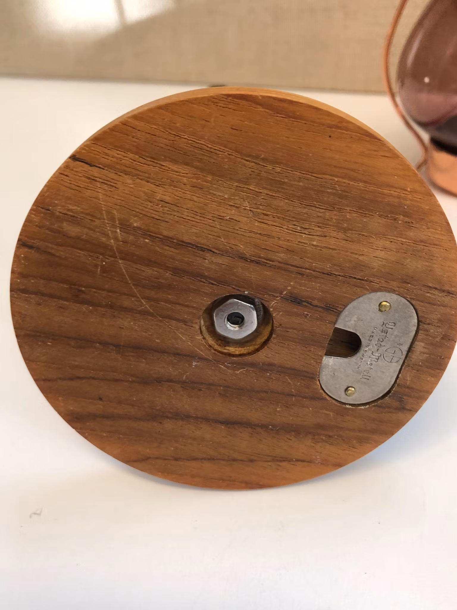 GUNNAR ANDER, ljuslykta, koppar/glas/teak, Ystad Metall, Sweden, 1960/70-tal