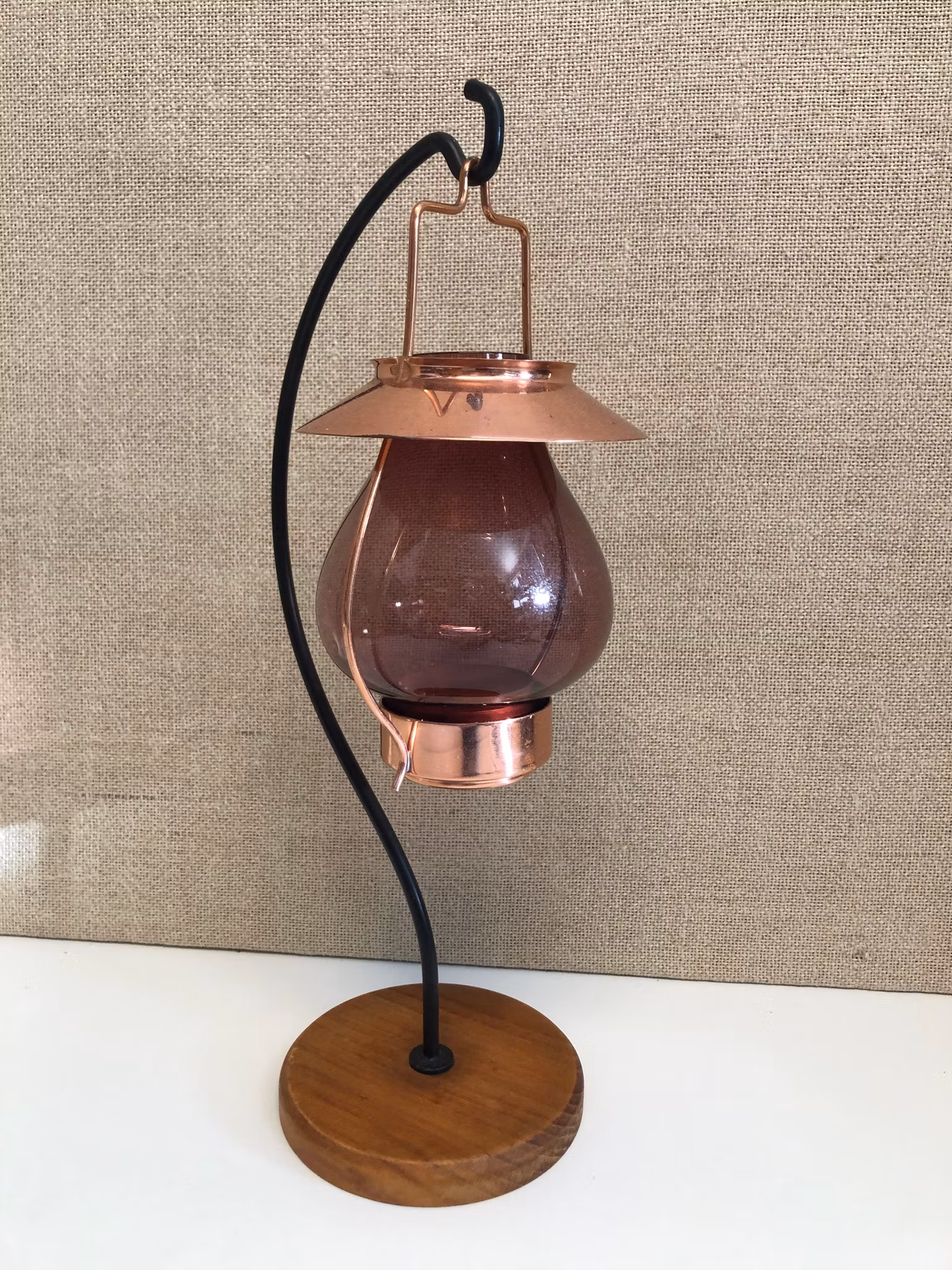 GUNNAR ANDER, ljuslykta, koppar/glas/teak, Ystad Metall, Sweden, 1960/70-tal