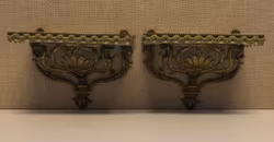 WALL SHELVES, a pair, brass/marble, Art Nouveau, early 20th century.